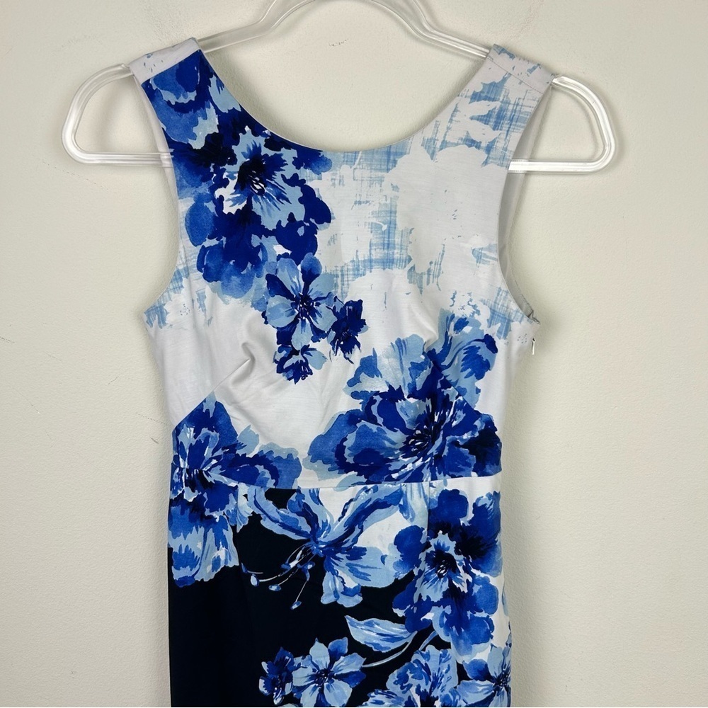 Maeve by Anthropologie Vanda Sheath dress blue floral midi style size: 2 - Picture 4 of 15